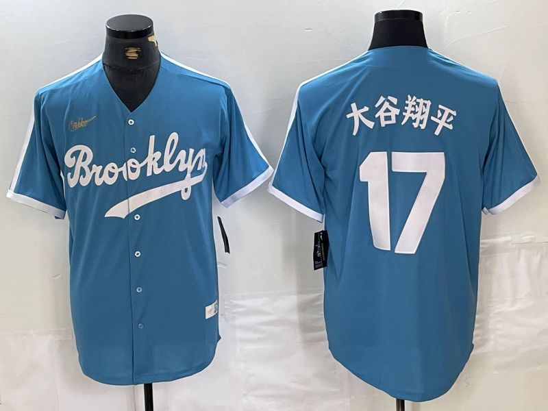 Men Los Angeles Dodgers #17 Ohtani Light blue Throwback 2024 Nike MLB Jersey style 4->los angeles dodgers->MLB Jersey